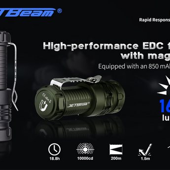 JETBeam RRT0 Pro LED Flashlight - 1680 Lumens - Uses 1 x 16340 - Green/Gray