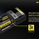 Nitecore Superb Charger SC2 2-Channel Selectable Current Smart Battery Charger for Li-ion, Ni-Cd, NiMH Batteries, and USB Devices