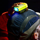 Streamlight SL-SideSaddle USB Yellow Mounted on Hat, Focus on Button