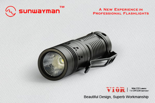 SUNWAYMAN V10R LED Flashlight with 210 Lumen CREE R5 LED - Uses 1xCR123A Battery