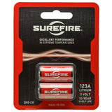 SureFire SF2-CB SF123A CR123A 1500mAh 3V Lithium Primary (LiMNO2) Button Top Batteries - 2 Pack Retail Card
