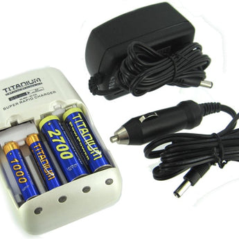 Titanium Innovations CH-TP 1-Hour 4-Bay Smart Ultra-Quick Battery Charger - NiMH, NiCd AA and AAAs - AC 100-240V + DC Adapters