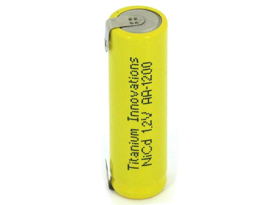 Titanium Innovations AA NiCd 1200mah 1.2V FLAT TOP w/ SOLDER TABS AA-1200-T