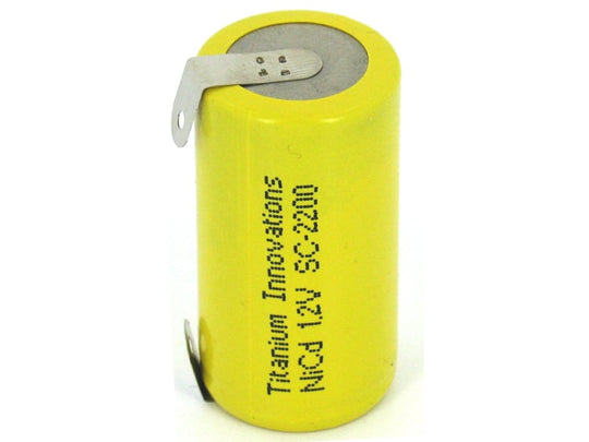 Titanium Innovations Sub C 2200mah NiCd 1.2V FLAT TOP w/ SOLDER TABS, 5C DISCHARGE RATE SC-2200-T