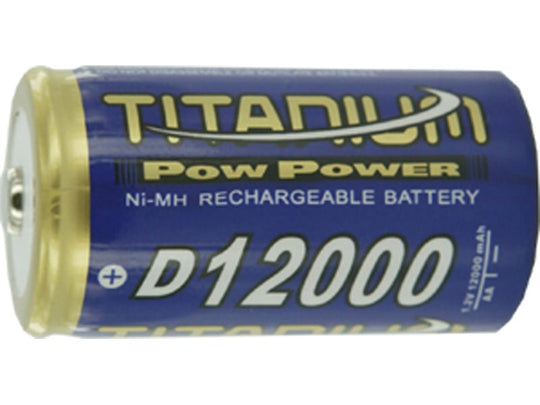 Titanium D Size 12000mAh NiMH Rechargeable Battery Button Top