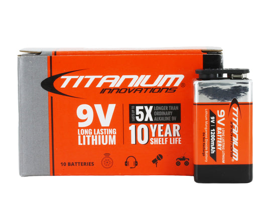 Titanium Innovations 9V 1200mAh Lithium Primary (LiMnO2) Battery With Protective Cap- 10 Pack Contractor Pack - Snap Connectors (CR9V-BX10)