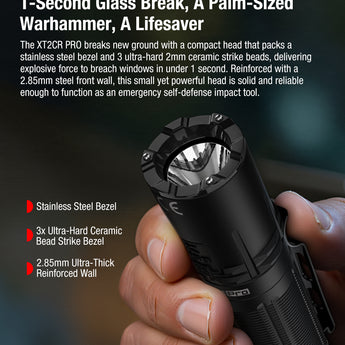 Klarus XT2CR Pro 2025 Next-Gen Tactical Flashlight - USB-C Rechargeable - 2,300 Max Lumens - Includes 1 x 18650 - Matte Black