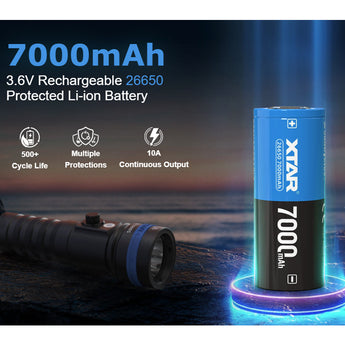 XTAR 26650 7000mAh 3.6V 10A Protected Lithium Ion (Li-ion) Button Top Battery - Boxed