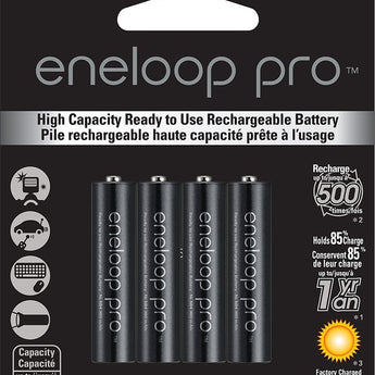 Panasonic Eneloop Pro BK-4HCCA-4BA AAA 950mAh 1.2V Low Self Discharge Nickel Metal Hydride (NiMH) Button Top Batteries - 4 Pack Retail Card