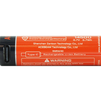 AceBeam AB14CP10 14500 1000mAh 3.6V Lithium Ion (Li-ion) Button Top Battery with Micro USB-C Charging Port