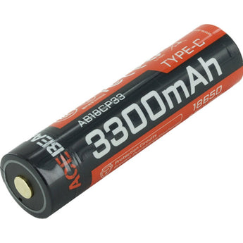 Acebeam AB18CP33-USB 18650 3300mAh 3.6V Protected High-Drain Lithium Ion (Li-ion) Button Top Battery with USB-C Charging Port