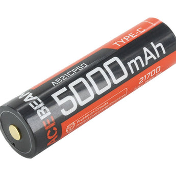 Acebeam AB21CP50-USB 21700 5000mAh 3.6V Protected High-Drain 15A Lithium Ion (Li-ion) Button Top Battery with Built-In USB-C Charging Port