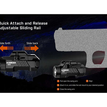 Acebeam G10 LED Weapon Light - 600 Lumens - Luminus SFT-25R - Includes 1 x 16340 with USB-C Charging Port - Black or Micro-Arc Oxidation (MAO) Gray Marbling