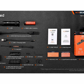 Acebeam G15 LED Weapon Light - 1800 Lumens - Luminus SFT-40 - Includes 1 x USB-C Rechargeable 18650