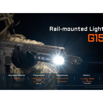 Acebeam G15 LED Weapon Light - 1800 Lumens - Luminus SFT-40 - Includes 1 x USB-C Rechargeable 18650