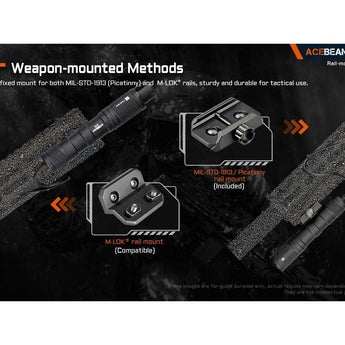 Acebeam G15 LED Weapon Light - 1800 Lumens - Luminus SFT-40 - Includes 1 x USB-C Rechargeable 18650