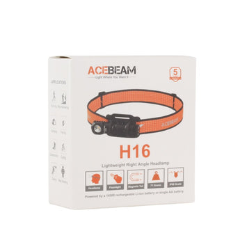 Acebeam H16 Lightweight LED Headlamp - Includes 1 x USB-C Rechargeable 14500 - 900 to 650 Lumens - 6500K to 5000K Color Temperature