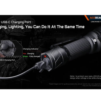 Acebeam L16 2.0 USB-C Rechargeable LED Flashlight - Luminus SFT-40 - 2100 Lumens - Includes 1 x 21700