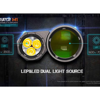 Acebeam Terminator M1 Dual Head LEP and LED Flashlight - 6500K or 5000K - Gray, Green, or MAO Marble Finish - Includes 1 x USB-C Rechargeable 21700