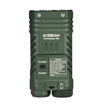 Acebeam Terminator M2 LED Flashlight - 2000-Lumen High CRI Black or 3200-Lumen Cool White OD Green - Includes 1 x USB-C Rechargeable 18650