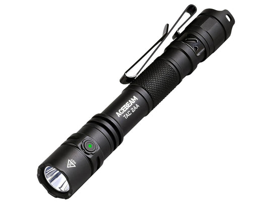 Black Acebeam TAC-2AA LED Flashlight - Angled Down View