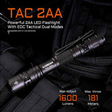 Acebeam TAC-2AA LED Flashlight - 1600 or 1400 Lumens - Includes 1 x USB-C Rechargeable Battery Pack - Choice of Color and LED