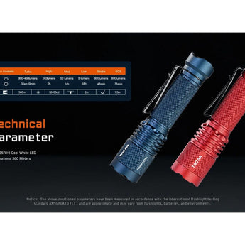 Acebeam TAC AA 2.0 LED Flashlight - 1000 Lumens - Luminus SFT-25R Hi - Includes 1 x 3.7V 1000mAh 14500 with Built-in USB-C Charging Port - Black, Red, or Blue