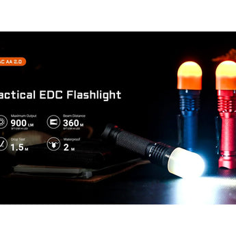 Acebeam TAC AA 2.0 LED Flashlight - 1000 Lumens - Luminus SFT-25R Hi - Includes 1 x 3.7V 1000mAh 14500 with Built-in USB-C Charging Port - Black, Red, or Blue