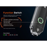 Acebeam UC20 USB-C Rechargeable EDC LED Flashlight Informational Slide - Function Switch