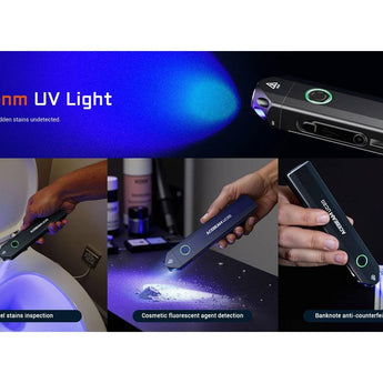 Acebeam UC20 USB-C Rechargeable EDC LED Flashlight Informational Slide - 365nm UV Light