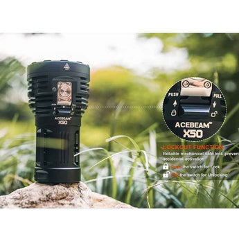 Acebeam X50 High Intensity USB-C Rechargeable Handheld Searchlight - 8 x CREE XHP70.2 - 40000 or 38000 Lumens - 6500K or 5000K - Uses Built-In 10.8V 4250mAh Li-ion Battery Pack
