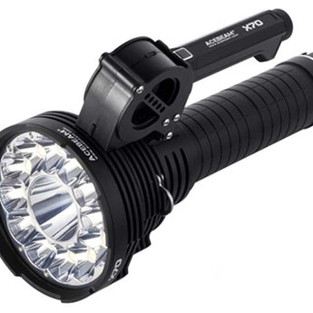 Acebeam X70 Rechargeable Flashlight - 12 x CREE XHP70.2 LED and 1 x CREE XHP35 HI LED - 60000 Lumens - 6500K Cool White - Includes Built-In Li-ion Battery Pack