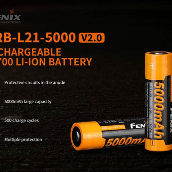 Fenix ARB-L21-5000-V2 21700 5000mAh 3.6V Protected High-Drain Lithium Ion (Li-ion) Button Top Battery