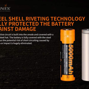 Fenix ARB-L21-5000-V2 21700 5000mAh 3.6V Protected High-Drain Lithium Ion (Li-ion) Button Top Battery