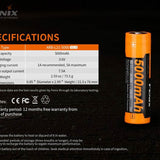 Fenix ARB-L21-5000-V2 21700 5000mAh 3.6V Protected High-Drain Lithium Ion (Li-ion) Button Top Battery
