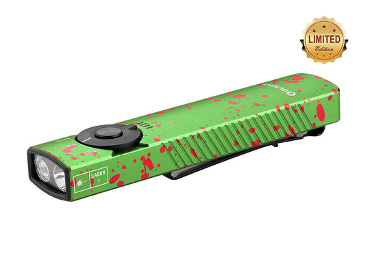 Olight Arkfeld Pro Rechargeable LED Flashlight - 1300 Lumens - Cool White - 365nm UV - 520nm Green Laser - Uses Built-in 1500mAh Li-Poly Battery Pack - Zombie Green