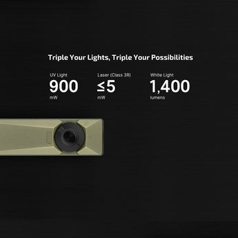 Olight Arkfeld Ultra Rechargeable LED Flashlight - 1400 Lumens - Cool or Neutral White - 365nm UV - Green Laser - Uses Built-in 1500mAh Li-Poly Battery Pack - Multiple Color Options