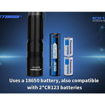 Jetbeam BC20-TAC USB-C Rechargeable LED Flashlight - CREE XP-L HI - 1100 Lumens - Uses 1 x 18650 or 2 x CR123A