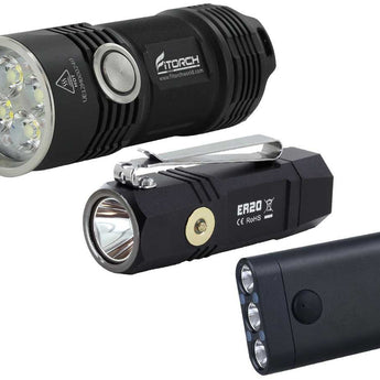 BUNDLE: 1 x Fitorch P25 Little Fatty LED Flashlight with 1 x Fitorch K3 Lite Rechargeable LED Keychain Light and 1 x Fitorch ER20 Rechargeable LED Flashlight - Black