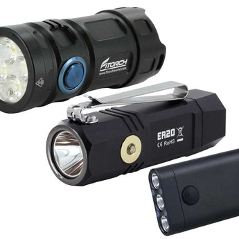 BUNDLE: 1 x Fitorch P25GT USB-C Rechargeable LED Flashlight with Fitorch K3 Lite Rechargeable LED Keychain Light and Fitorch ER20 Rechargeable LED Flashlight - Black