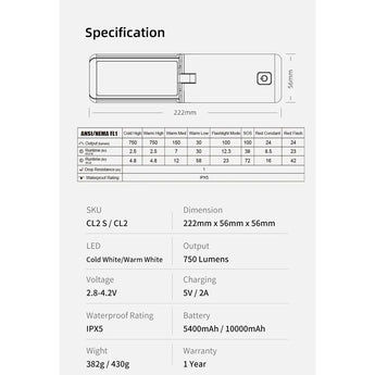 Klarus CL2S USB-C Rechargeable LED Lantern - 750 Lumens - Uses Built-in 5000mAh Li-ion Battery Pack - Ivory White