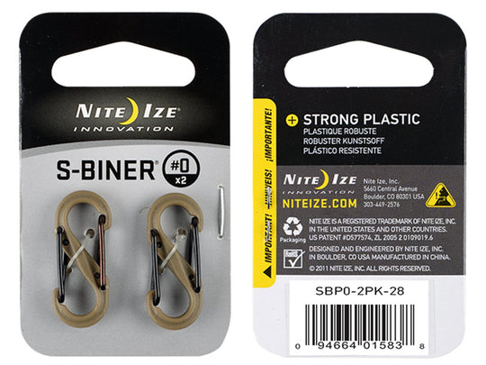 NiteIze S-Biner Plastic Size #0 - 2 Pack - Coyote/Black Gates