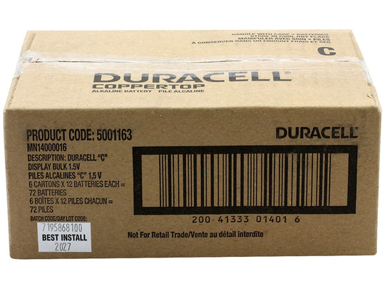 Duracell Coppertop Duralock MN1400 (72PK) C-cell 1.5V Alkaline Batteries (MN1400BKD) - Assembled in the USA from Foreign and Domestic Parts - Box of 72 (6 x 12-Boxes)