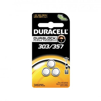Duracell D303/357, 76A 165mAh 1.5V Silver Oxide Watch/Electronic Button Cell Batteries (D303-357PK) - 3 Pack Retail Card