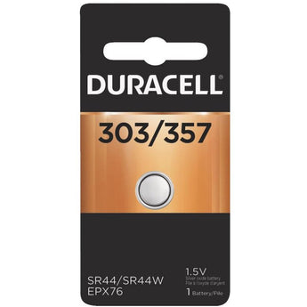Duracell D303/357, 76A 165mAh 1.5V Silver Oxide Watch/Electronic Button Cell Battery (D303/357B) - 1 Piece Retail Card