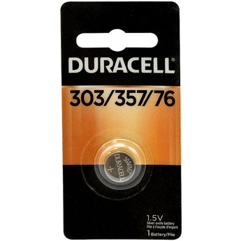 Duracell D303/357, 76A 165mAh 1.5V Silver Oxide Watch/Electronic Button Cell Battery (D303/357B) - 1 Piece Retail Card