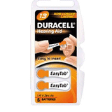Duracell Activair Size 13 300mAh 1.4V Zinc Air EasyTab Hearing Aid Batteries (DA13B8) - 6 Pack Clam Shell