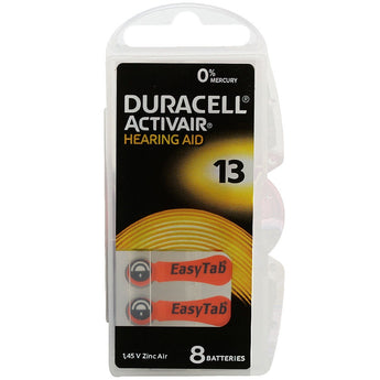 Duracell DA13-B8 (8PK) Size 13 290mAh 1.45V Zinc Air EasyTab Orange Hearing Aid Batteries (DA13B8) - 8 Piece Retail Card