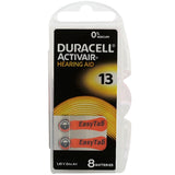 Duracell DA13-B8 (8PK) Size 13 290mAh 1.45V Zinc Air EasyTab Orange Hearing Aid Batteries (DA13B8) - 8 Piece Retail Card