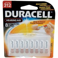 Duracell DA312-B8 (8PK) Size 312 170mAh 1.45V Zinc Air EasyTab Brown Hearing Aid Batteries (DA312B8) - 8 Piece Retail Card